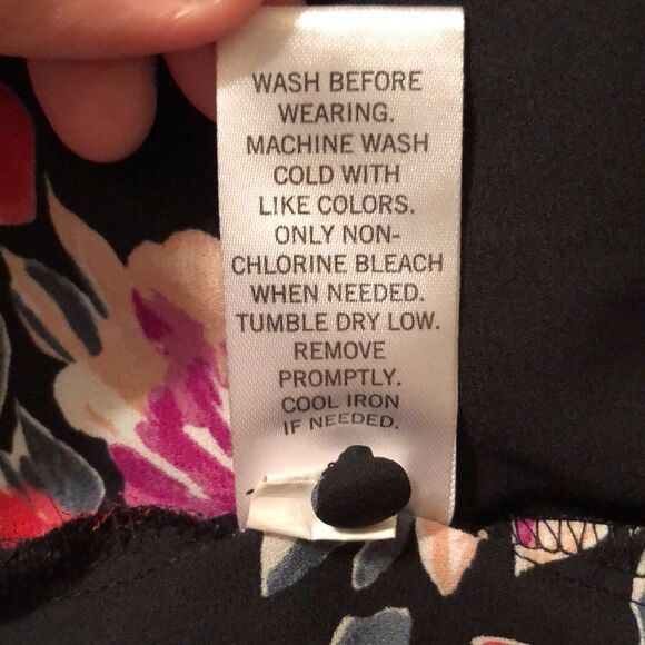 EVRI 2X Black Fuchsia Pink Green Wt Floral Neck Tie Long Sleeve Pullover Blouse - Picture 14 of 14